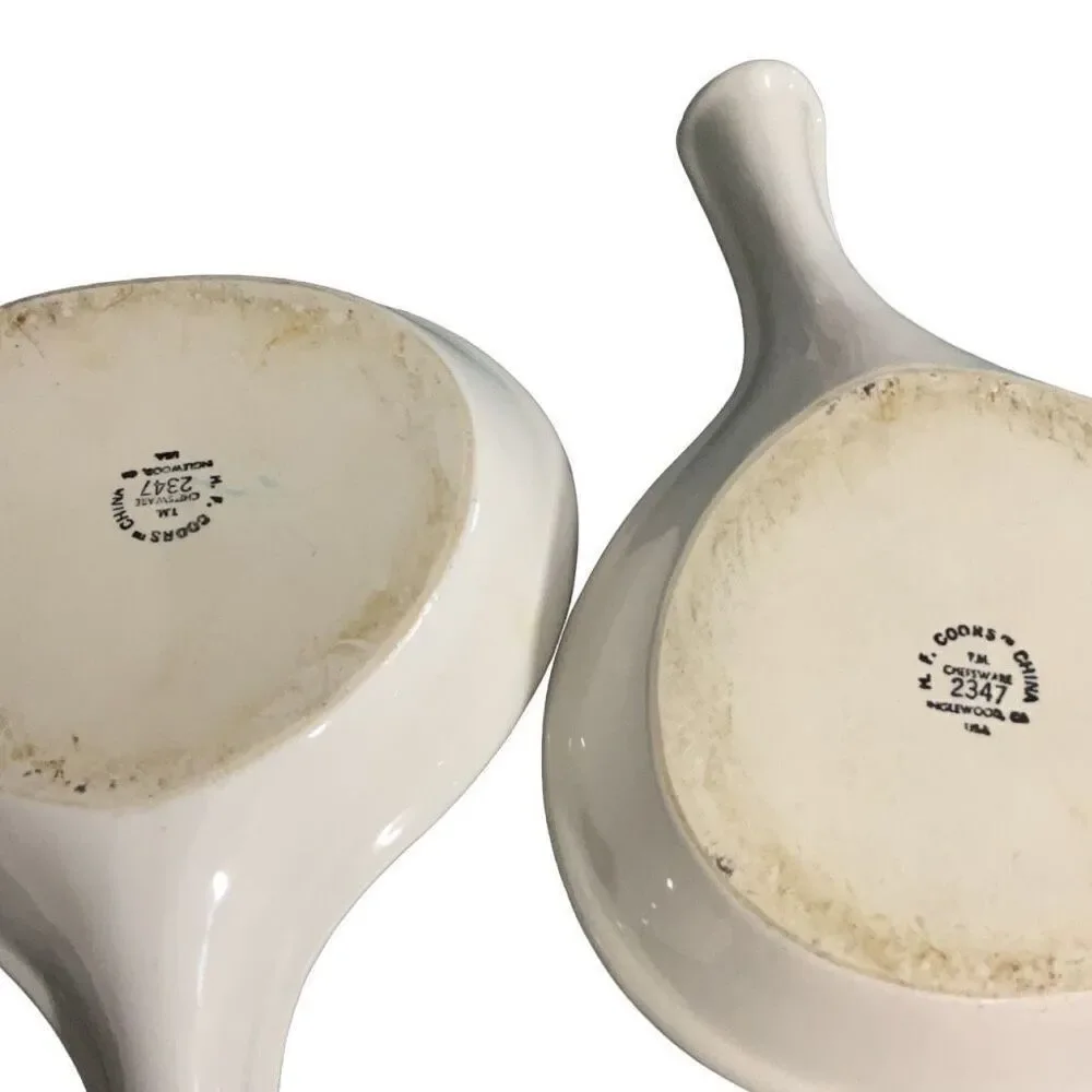 H. F. Coors Ivory Chefsware Skillet Handles (2) Ceramic Bake Dishes 2347 12x8